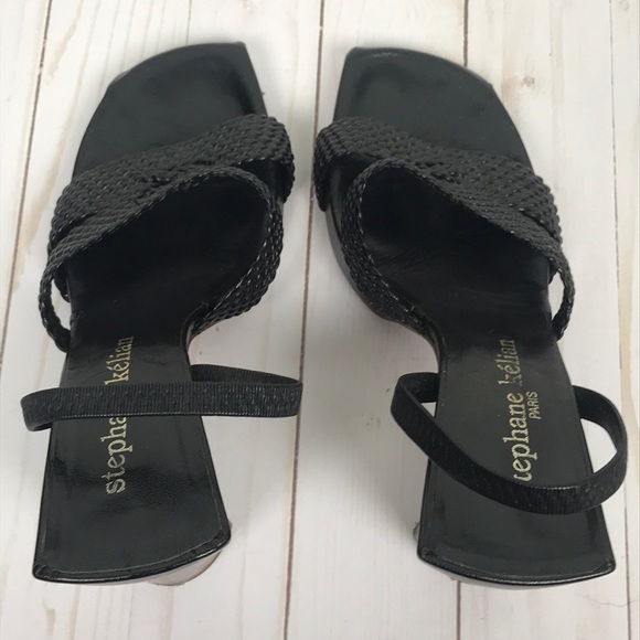 Stephane Kélian Black Strappy Block Heel Shoes - Picture 6 of 8